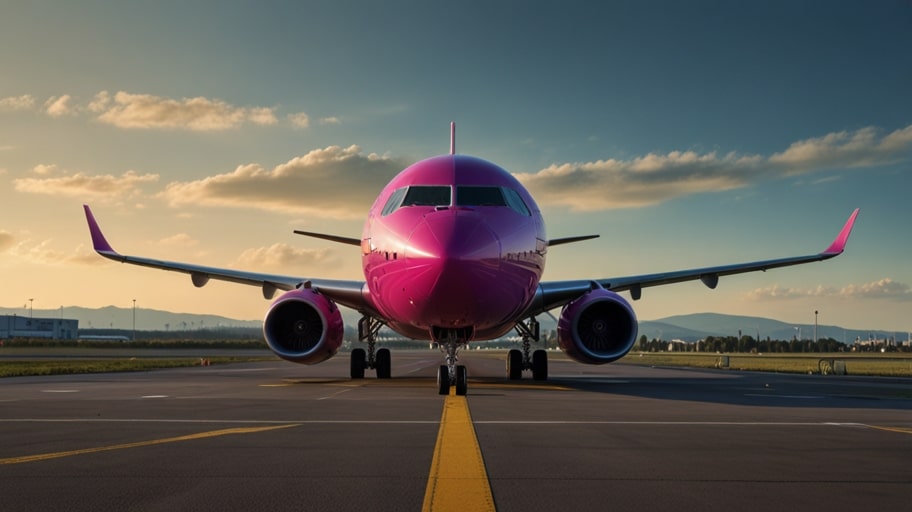 A Wizz Air Airbus A320neo aircraft parked on an airport tarmac, grounded due to engine maintenance issues.