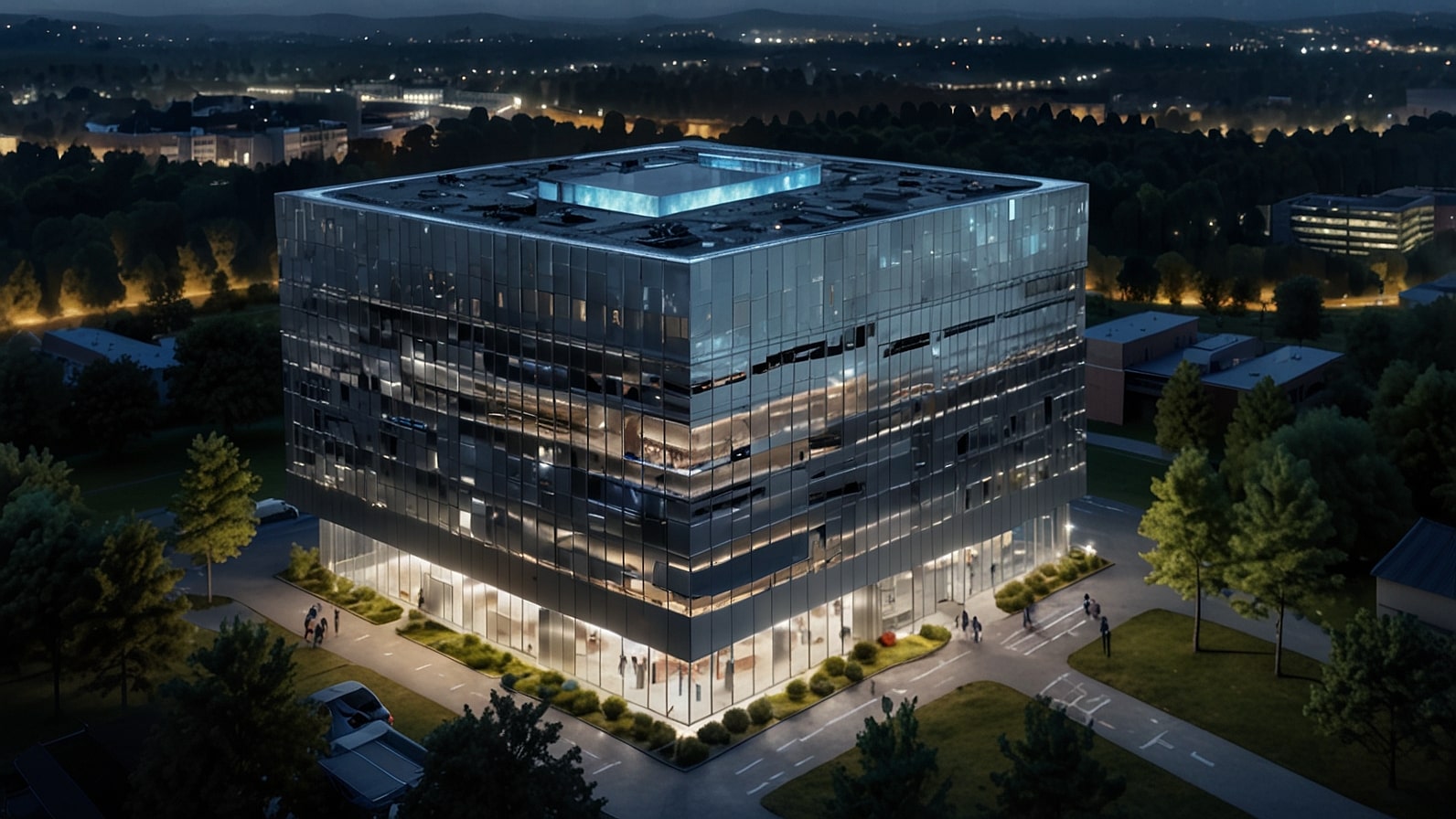 ASML’s headquarters in Veldhoven, Netherlands, alongside a digital visualization of AI neural networks, representing the company’s $1.2 billion investment in Mistral AI.